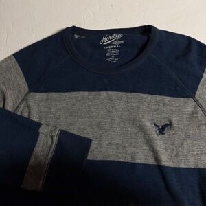 American Eagle Outfitters Thermal Long Sleeve Shirt Navy Grey Stripes XXL